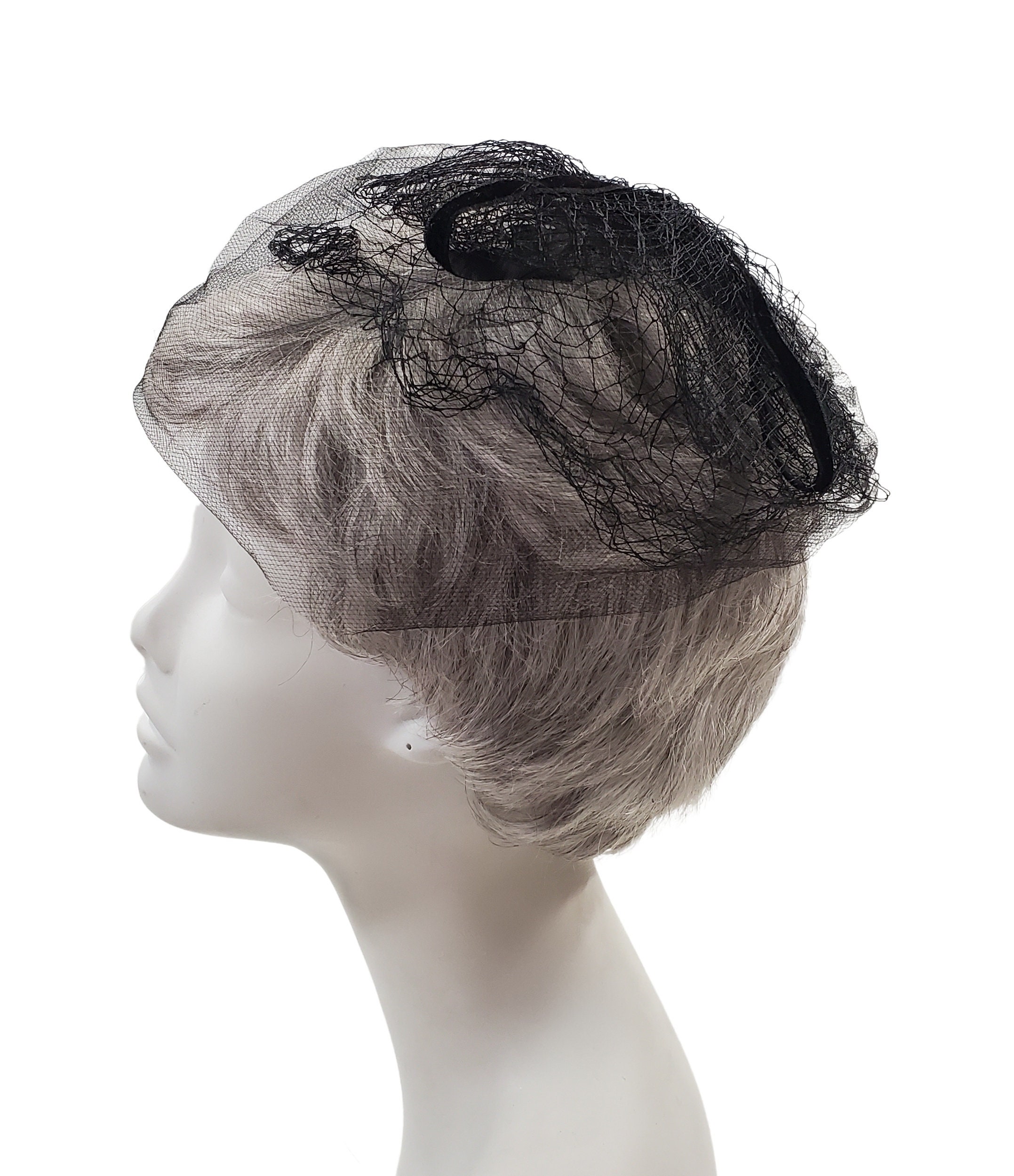 1950s Black Velvet Bow Birdcage Hat/fascinator, Rockabilly  display picture 1