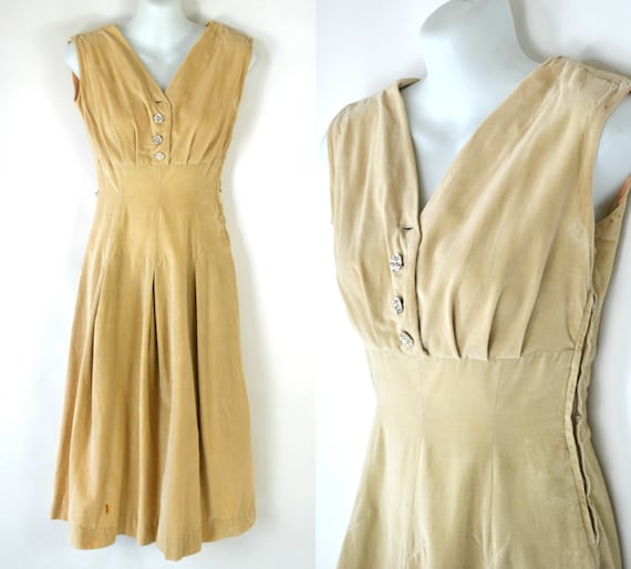 1950s TanBeige Sleeveless Dress. XSmall, Pleated Skirt, Pin Up, Rockabilly 1950s TanBeige Sleeveless Dress. XSmall, Pleated Skirt, Pin Up, Rockabilly