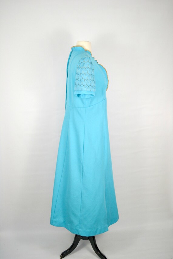 1970s Sky Blue with Gold Trim Maxi Dress, Party, … - image 6