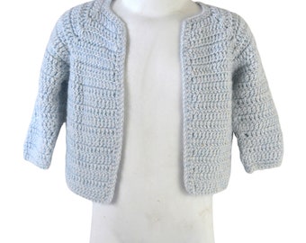 Vintage Infant Light Blue Knit Cardigan Sweater, 12 Month, Unisex Baby Cardigan