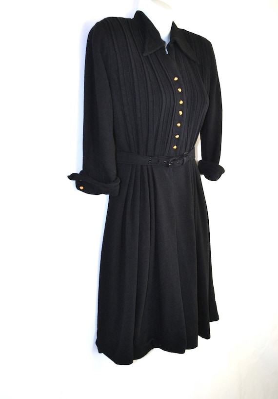 1950s Black Three Quarter Sleeve Shirtwaist Cockt… - image 2