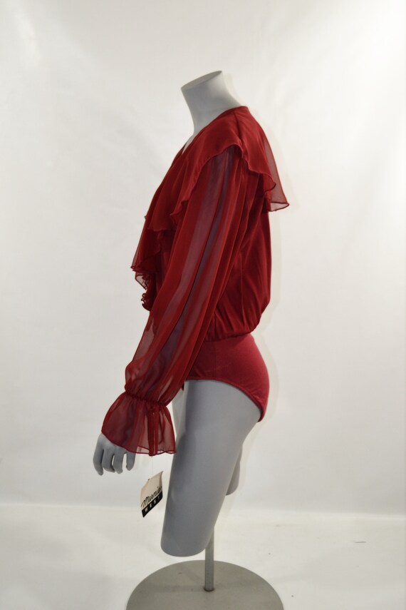 1990s NOS Cranberry Red Ruffled Bodysuit by Marni… - image 4