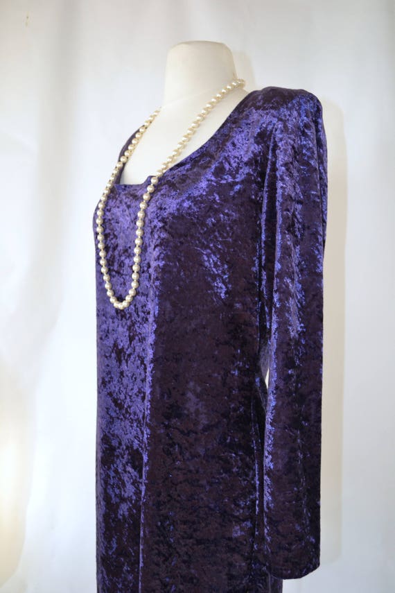 1980s Deep Purple Crushed Velvet Dress by Molly M… - image 3