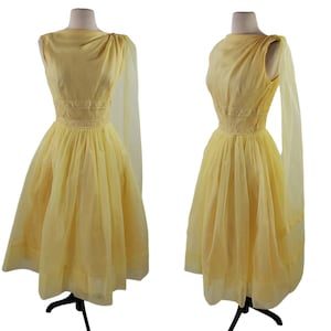 1950s/1960s Yellow Sleeveless Frothy Cocktail Party Dress