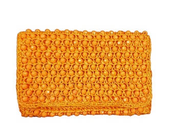 1960s/1970s Orange Beaded Raffia Clutch by KGA