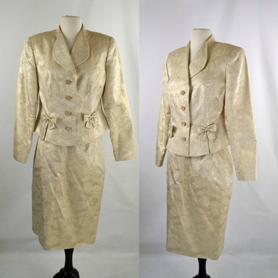 1980s Gold Lame Metallic Brocade Fitted Jacket and
