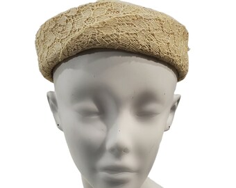 Vintage Sylvia New York Ivory Woven Pillbox Hat W/ Bow  display picture 2