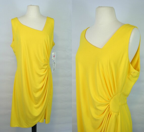 1970s NOS Bright Yellow Sleeveless Sheath Dress by
