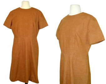 1960s Brown Cotton Day Shift Dress, Every Day Wear