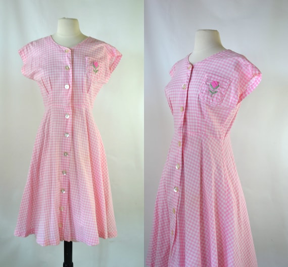 1950s/1960s Pink and White Gingham Sleeveless Shir
