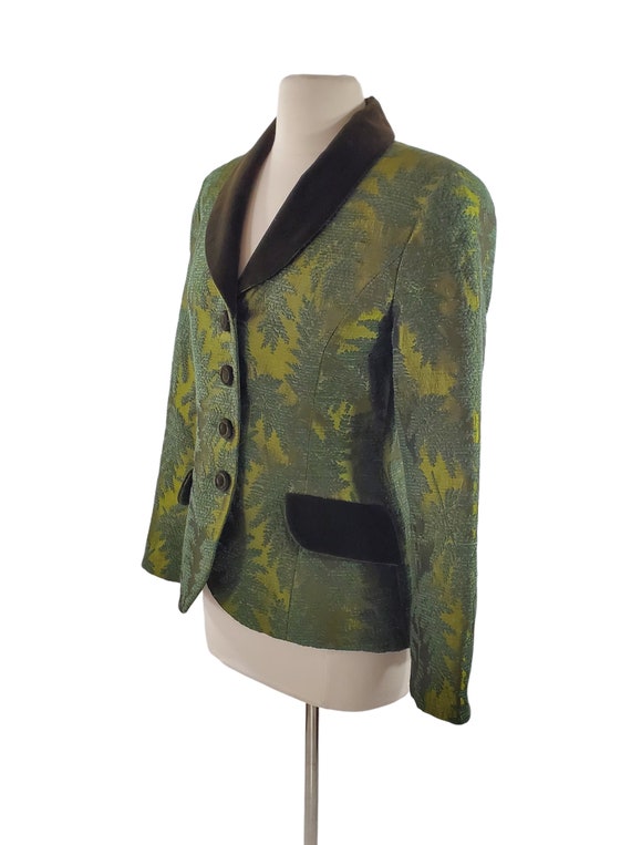 Vintage Green Leaf Brocade Fitted Blazer by Party… - image 3