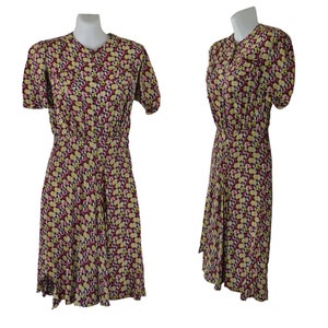 1940s/1950s Navy Blue, Pink, Yellow, Gray and White Fit and Flare Dress, Needs Serious TLC, Pattern and Study Piece