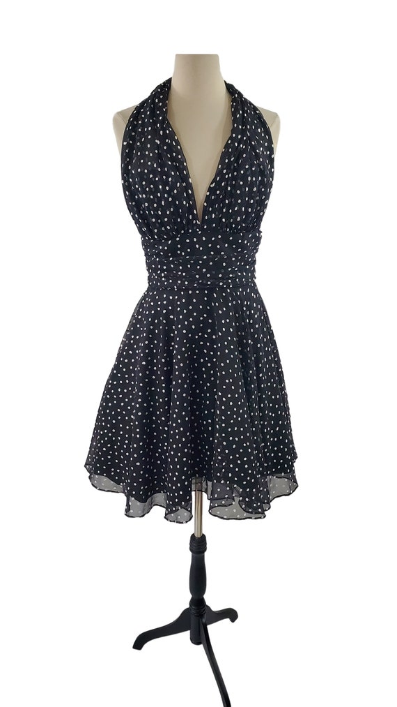 1980s/1990s Black and White Polka Dot Cocktail Dr… - image 2