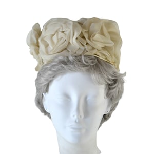 1960s Ivory Flower Pillbox/Bubble Hat, Needs TLC, Dress Up Box, Imagination Play image 1