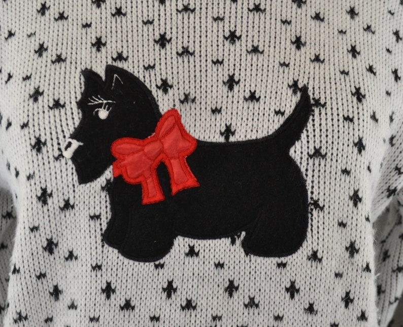 1980s Girls Black and White Scottish Terrier Pullover Sweater by Hot Fudge image 8