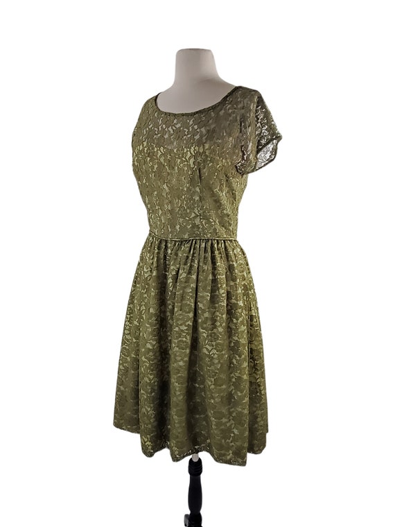 1950s Green Lace Overlay Party Dress, Lace Overla… - image 3