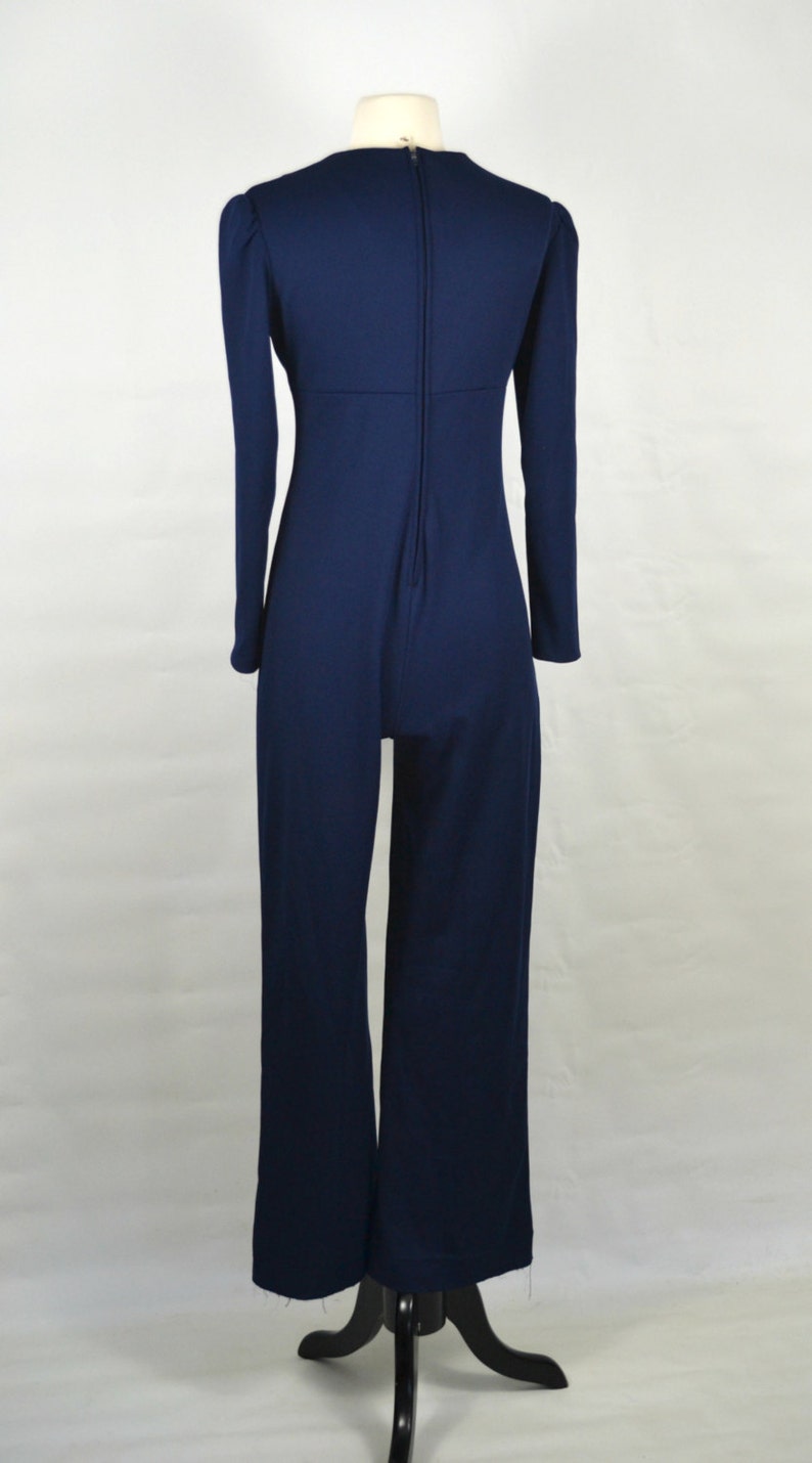 1970s Dark Blue Jumpsuit, Pants, Disco, Romper, Polyester, Small image 6