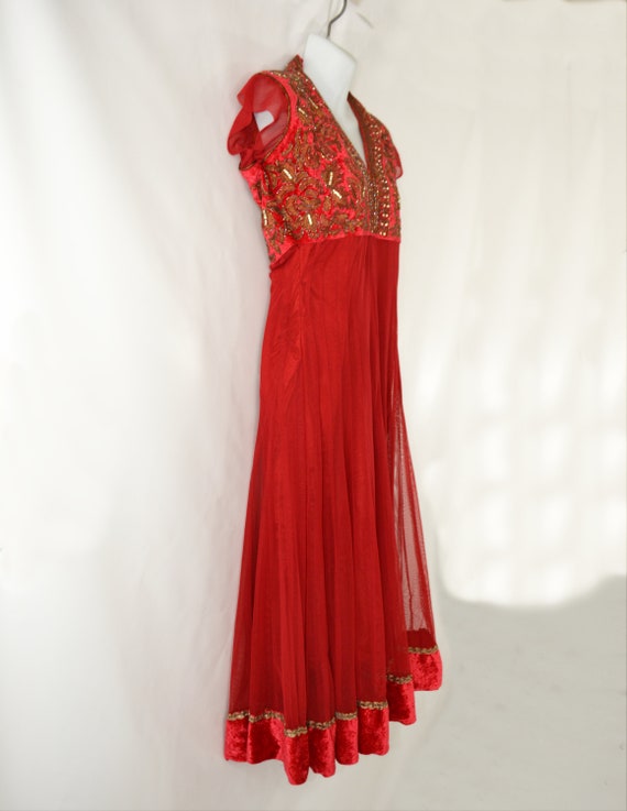 Vintage Lipstick Red Bollywood Empire Waist Dress - image 3