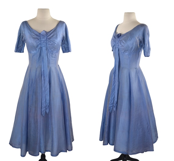 1950s Iridescent Blue Fit and Flare, Circle Skirt… - image 1