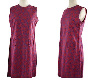 1960s Blue and Red Floral Shift Dress by The Art Dress