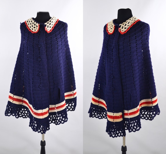 1970s Red, White and Blue Knit Bicentennial Cape/S
