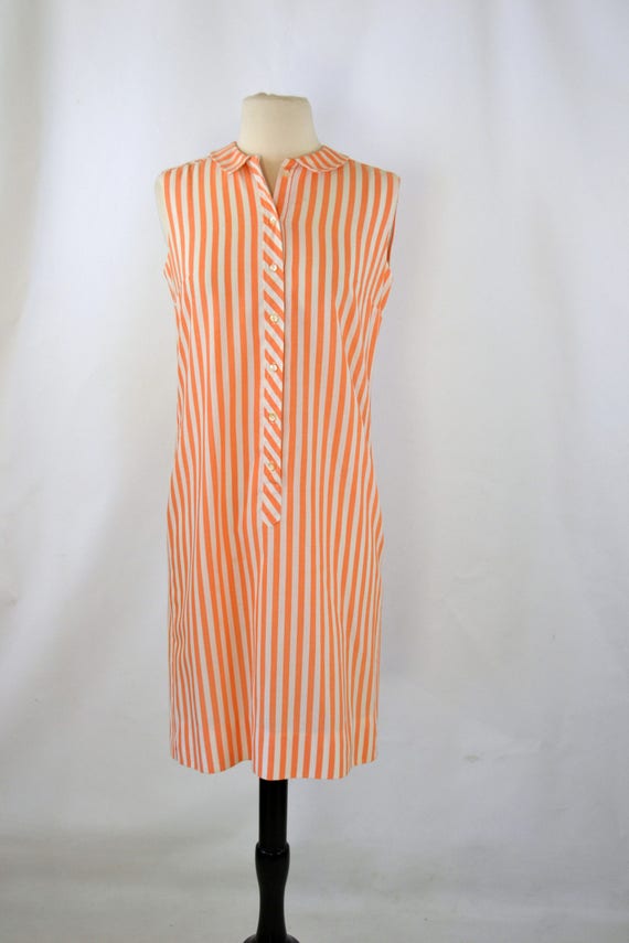 1960s Orange and White Vertical Stripe Shift Dres… - image 2