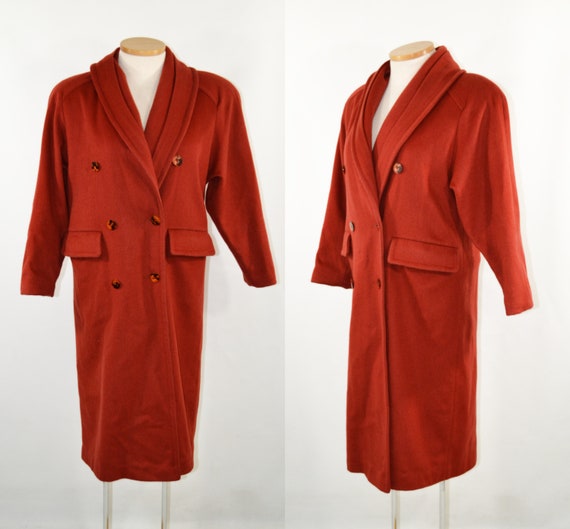 1970s Burnt Orange Double Breasted Wool Winter Coa