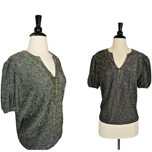 1960s Black and Silver Metallic Lurex Blouse, Sparkly Top, Formal Top image 1