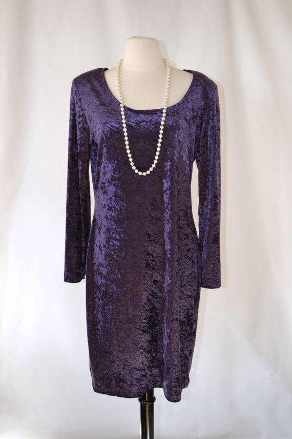 1980s Deep Purple Crushed Velvet Dress by Molly M… - image 2