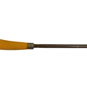 May include: A yellow plastic handled steel knife sharpener.
