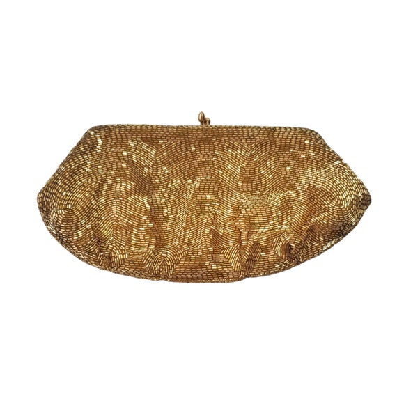 1960s Gold Tone Tube Bead Evening Bag - image 1