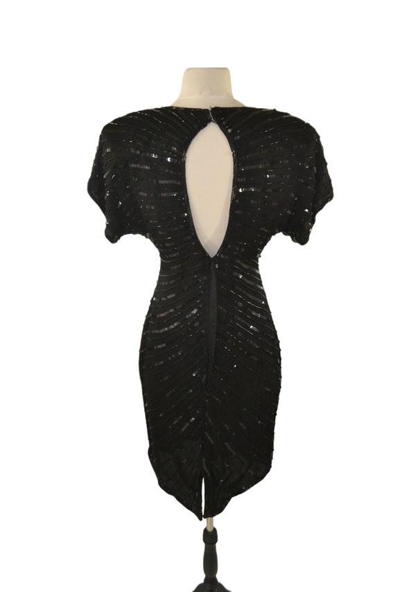 1980s Black and Silver Silk Bead and Sequin Dress… - image 5