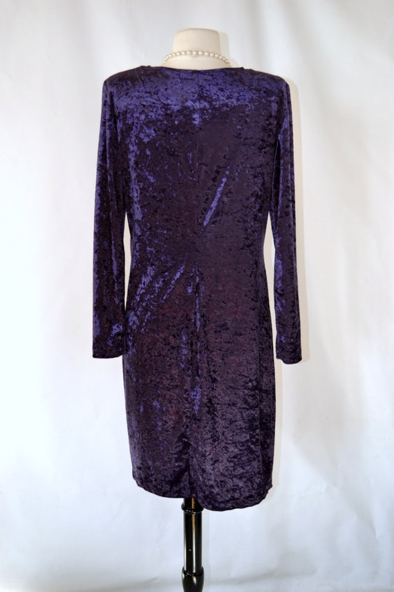 1980s Deep Purple Crushed Velvet Dress by Molly M… - image 5