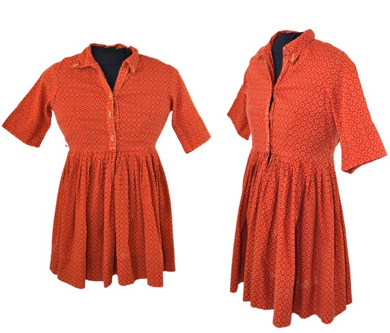 Vintage Girls Red and Yellow Geometrical Polka Dot Dress by Country Fair