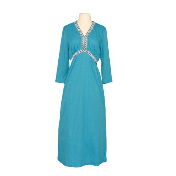 Items similar to 1970s Dark Teal with Silver Accents Maxi Dress on Etsy