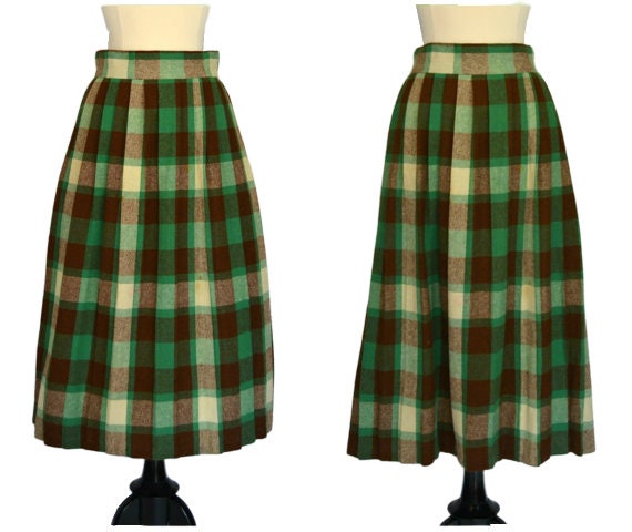 1950s Green and Brown Plaid Wool A line Knee Length Pleated Skirt Etsy Ireland
