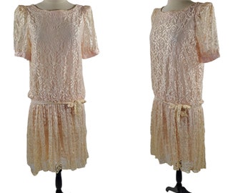 1980s Cream Lace Dropwaist Dress by Glenrob