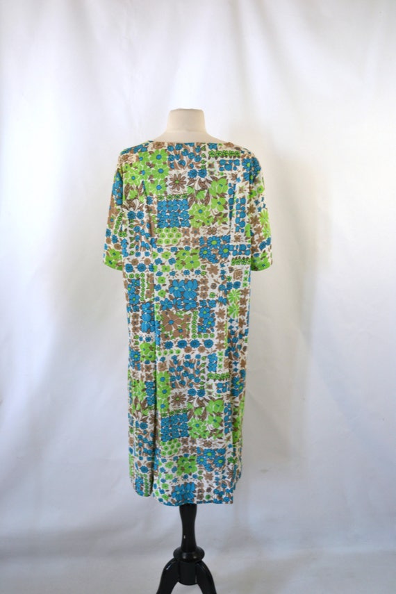 1960s Blue, Green and Tan Floral Print Dress by C… - image 5