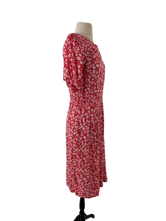 1980s Red with White Floral Print Dress by Cinnam… - image 6