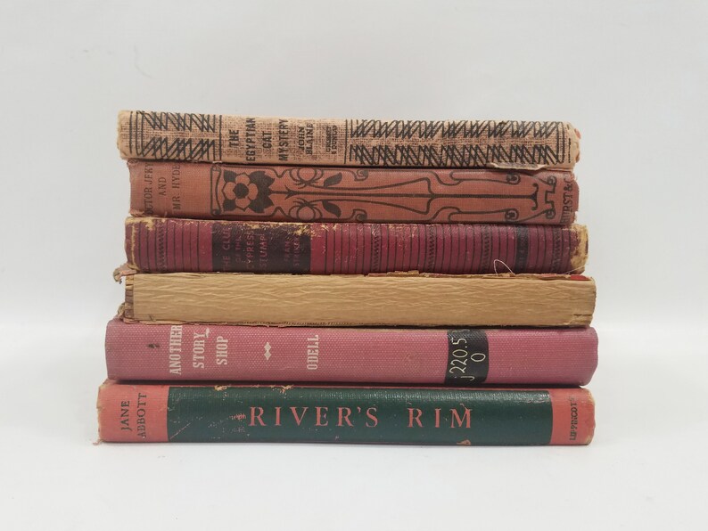 Vintage Red Book Decor, Stack of 6 Books, Red Book Bundle image 2