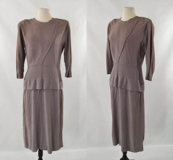 1940s Purple Gray Fitted Crepe Dress
