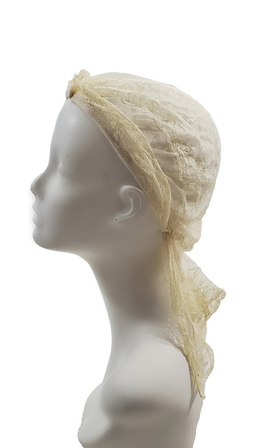 Antique Victorian Ivory Cream Lace Boudoir Cap