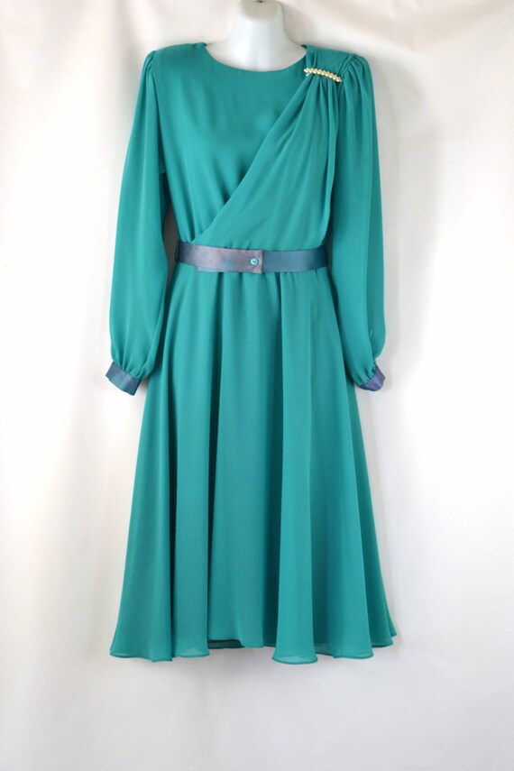 1970s Teal Sheer Poly Chiffon Dress by Ursula of … - image 2