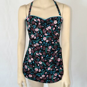 1980s Black Floral One Piece Swimsuit by Mainstream, Bathing Suit image 2