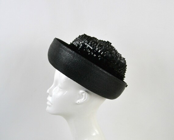 1960s Black Breton Straw and Ruched Hat by Origin… - image 3