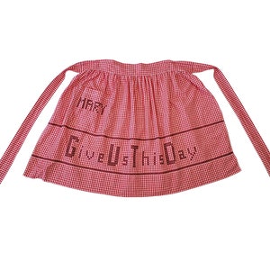 Vintage Red and White Gingham Half Apron, Monogrammed Mary, Give Us This Day