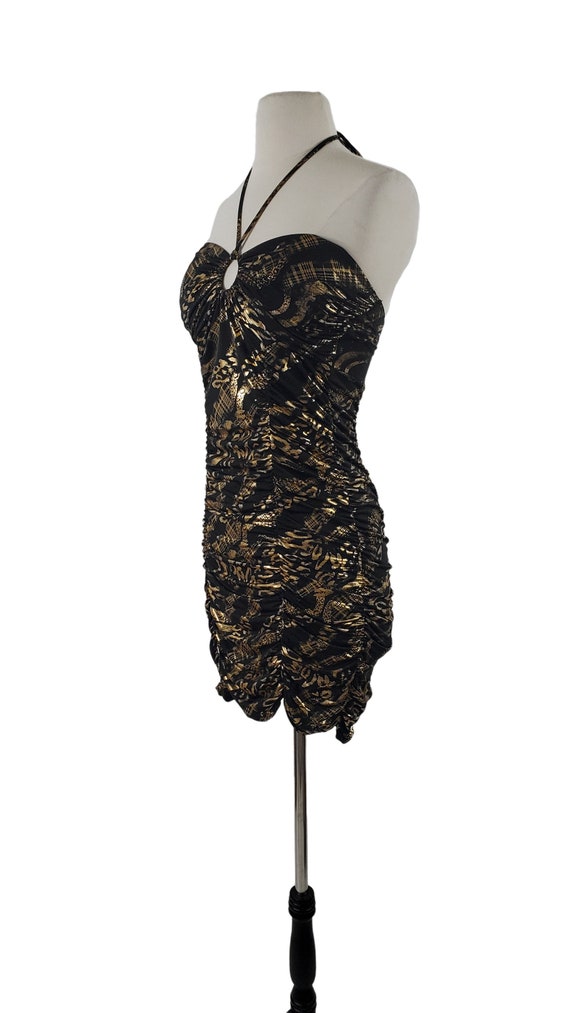 1990s/Y2K Black and Gold Ruched Club Dress by Lip… - image 3