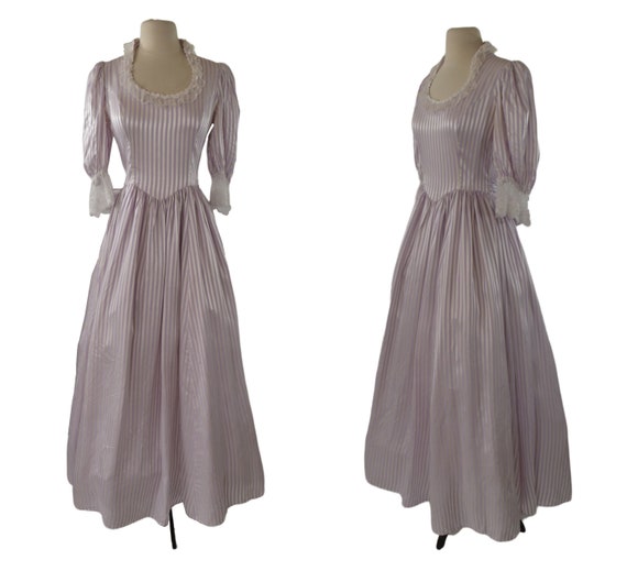 1970s/1980s Purple and White Stripe Ball Gown by G