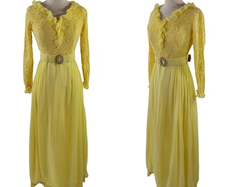 1960s/1970s Yellow Crochet Top and Chiffon Maxi Dress