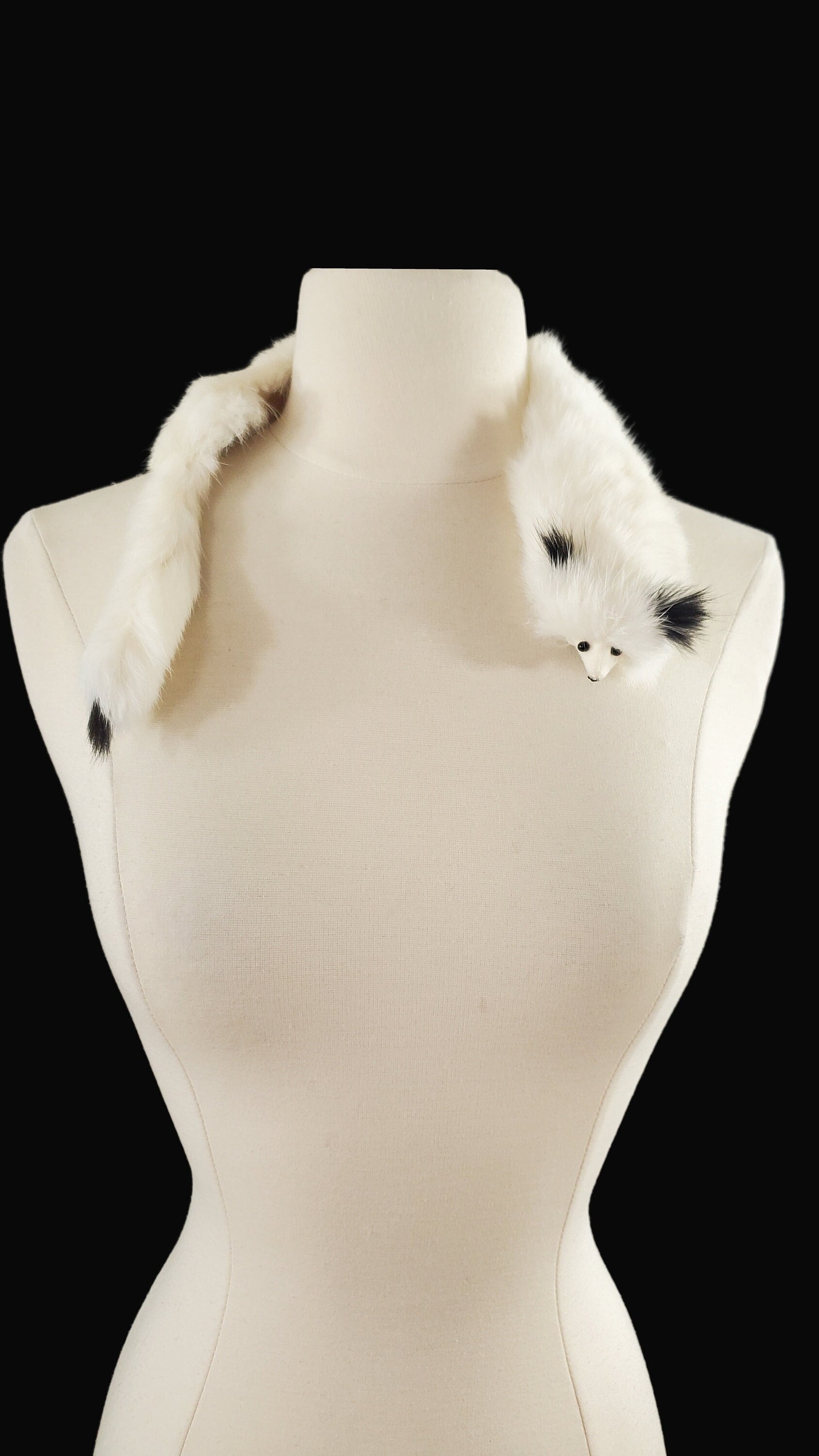 1950s Ivory Genuine Ermine Fur Collar, Neck Warmer, Ermine Tails